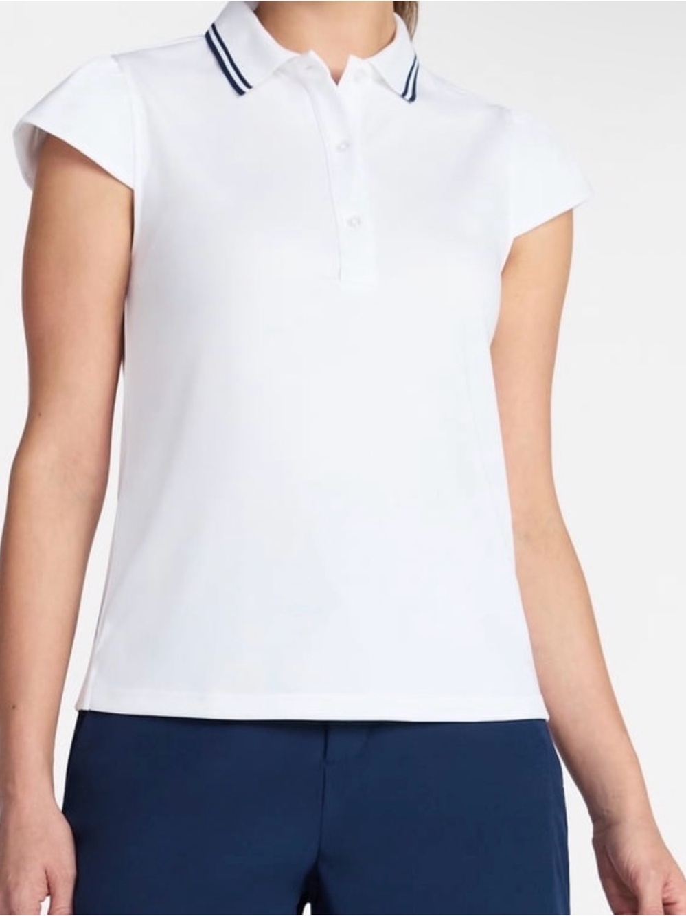 Avia White Cap-Sleeve Golf Polo with Navy-Trim Collar